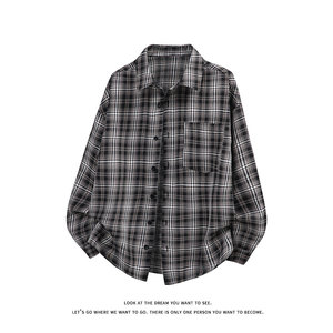 复古格子美式衬衫男长袖翻领宽松百搭格子纹外套C2273-特价P37，男装衬衫，电商A007-1