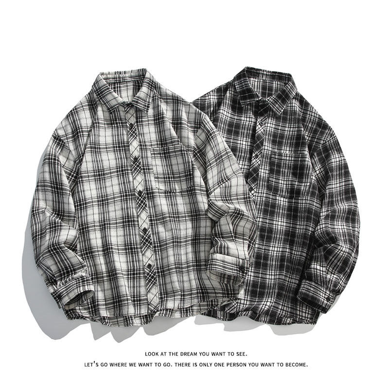 韩版潮流复古格子大码翻领长袖衬衫内搭外套C2196-P28【特价】，男装衬衫，电商A007-1