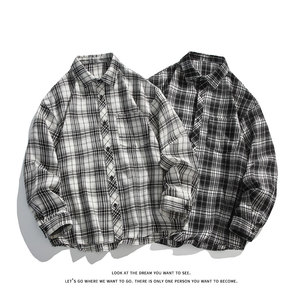韩版潮流复古格子大码翻领长袖衬衫内搭外套C2196-P28【特价】，男装衬衫，电商A007-1