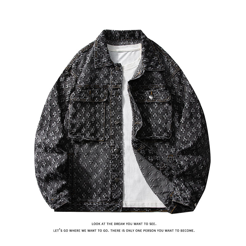 潮流做旧磨毛大码男女拼色牛仔外套夹克J8813-P65【特价】,男装工装外套,电商A007-1