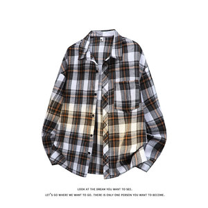韩版潮流复古格子大码翻领长袖衬衫内搭外套C2193-P30【特价】，男装衬衫，电商A007-1