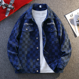 棋盘格翻领牛仔夹克美式复古风男春秋宽松外套JA3710-特价P55，男装夹克，电商A007-1