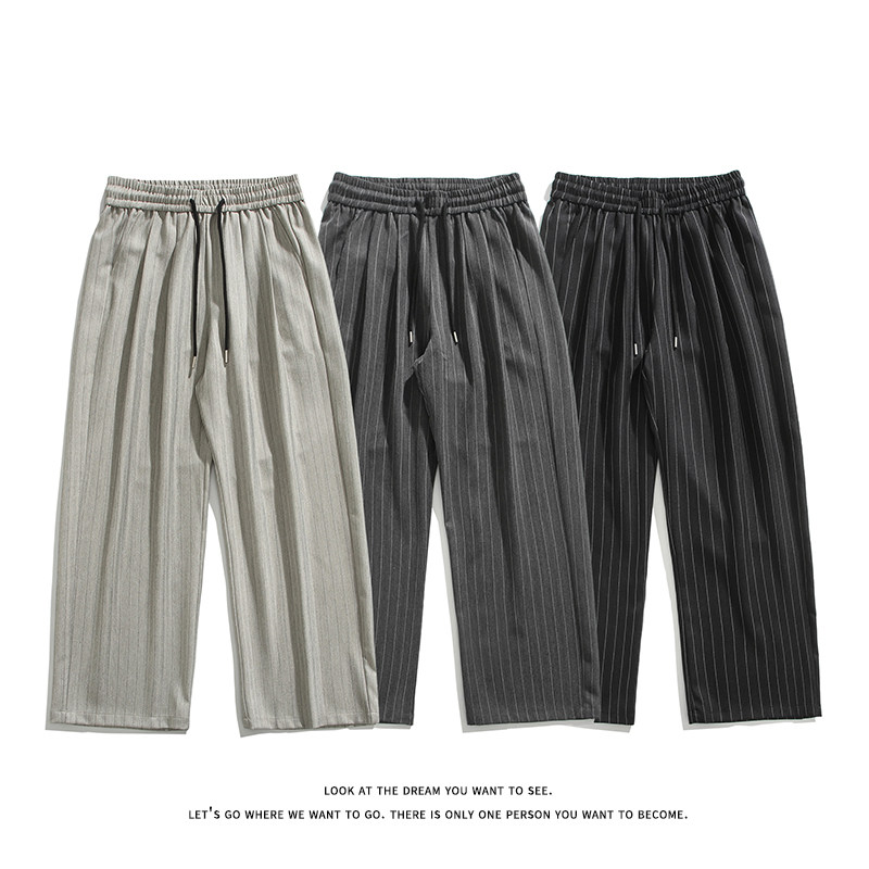 竖条纹山本裤男女夏季慵懒风垂感直筒西裤薄款裤子K8621-特价P37，男装西裤，电商A007-1