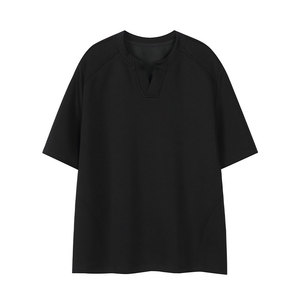 休闲风半开领短袖T恤男女宽松重磅纯棉小领口上衣T3709-特价P20图片