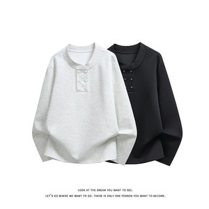 美式风亨利领卫衣男女纽扣装饰重磅长袖上衣百搭W4715-特价P32，男装卫衣，电商A007-1