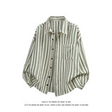 日系复古条纹衬衫男长袖宽松翻领少年感衬衣男女C2276-特价P40，男装衬衫，电商A007-1