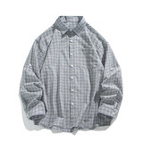 美式复古蓝格子衬衫宽松慵懒长袖衬衣开衫外套薄款C2253-特价42，男装衬衫，电商A007-1
