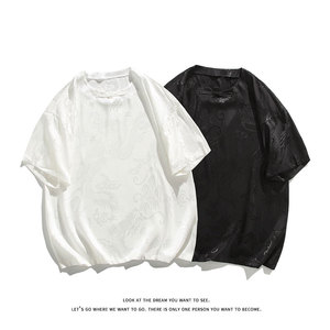 龙纹提花冰丝盘扣v领风夏季潮流短袖T恤T3530-P26【特价】图片