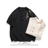 新中式风复古刺绣短袖T恤男立领盘扣风透气上衣T3521-特价P43，男装T恤，电商A007-1