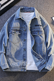 字母时尚百搭牛仔夹克工装风翻领多口袋休闲长袖外套JQ3-特价P70，男装夹克，电商A007-1