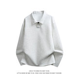 美式复古纯色翻领套头卫衣男女宽松休闲百搭POLO衫T恤W4710-特P26，男装T恤，电商A007-1