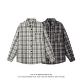 复古格子美式衬衫男长袖翻领宽松百搭格子纹外套C2273-特价P37，男装衬衫，电商A007-1