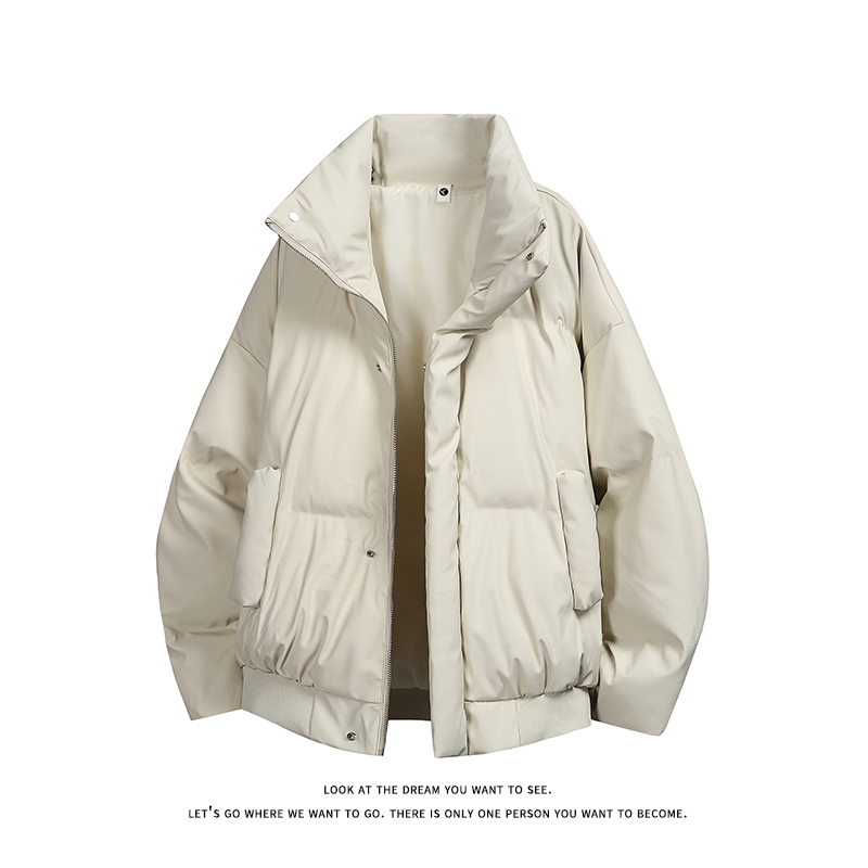 立领PU皮棉服宽松休闲百搭高级感棉衣纯色保暖外套MD8808-特价P70，男装棉衣，电商A007-1