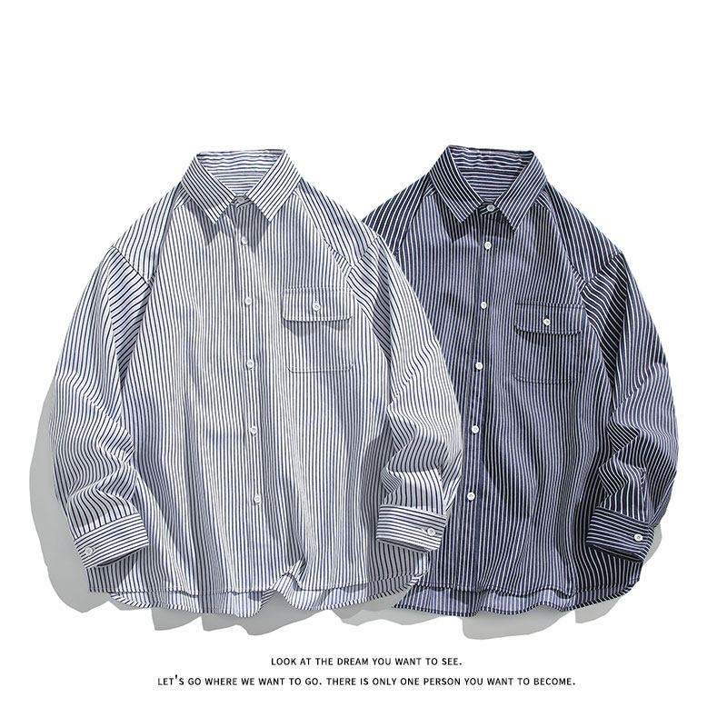 休闲条纹衬衫男宽松休闲大码长袖衬衣外套内搭C2268-特价P45，男装衬衫，电商A007-1