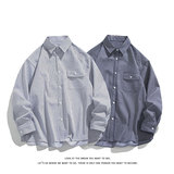 休闲条纹衬衫男宽松休闲大码长袖衬衣外套内搭C2268-特价P45，男装衬衫，电商A007-1