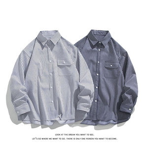 休闲条纹衬衫男宽松休闲大码长袖衬衣外套内搭C2268-特价P45，男装衬衫，电商A007-1