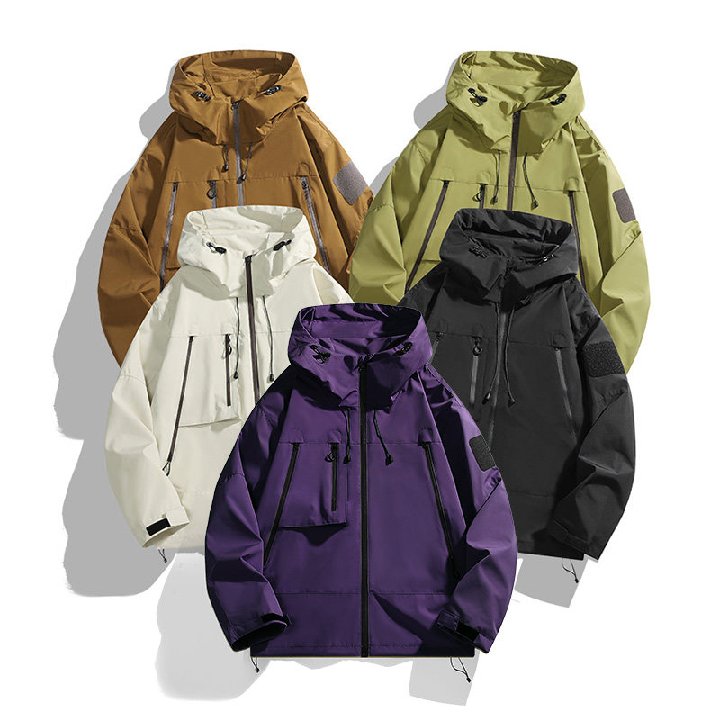 2025新款冲锋衣春秋季防水户外简约连帽夹克外套FJ91-特价P37，男装夹克，电商A007-1