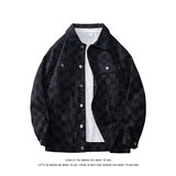 休闲大码宽松棋盘格男女拼色牛仔外套夹克J3736-P57【特价】，男装工装外套，电商A007-1