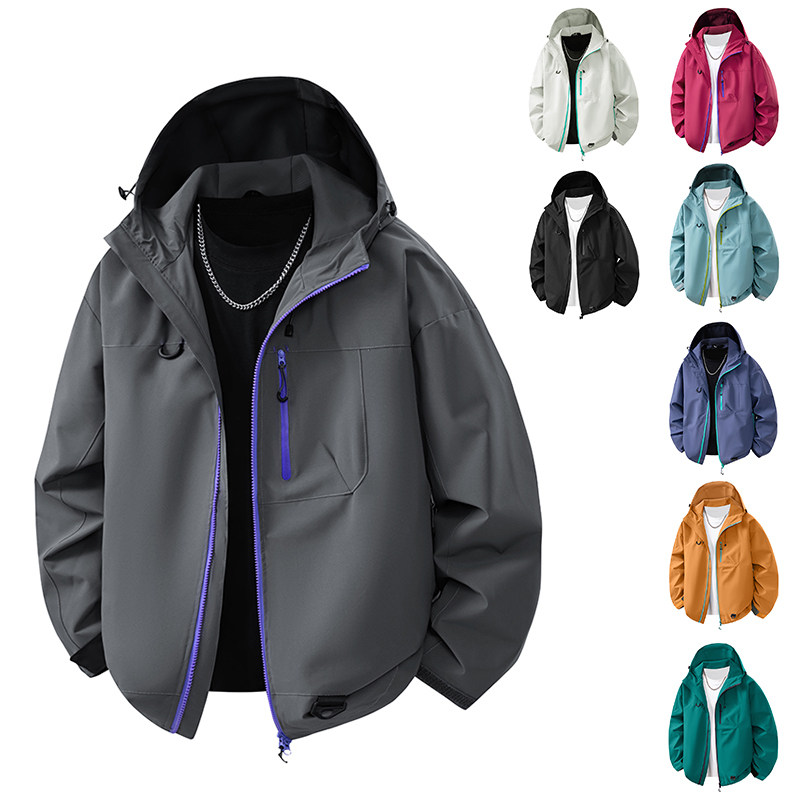 连帽抽绳冲锋衣外套男宽松休闲百搭高级感夹克上衣F7870-特价P45，男装夹克，电商A007-1