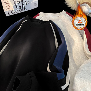 美式拼接撞色圆领卫衣大码宽松加绒加厚上衣W4650JR（加绒）特P46图片