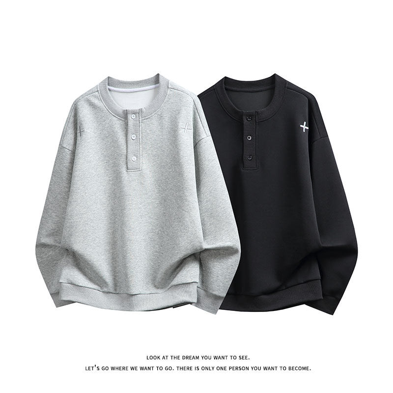 美式复古亨利领卫衣男女高级感宽松慵懒风潮流上衣W4712-特价P35，男装卫衣，电商A007-1