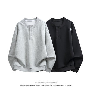 美式复古亨利领卫衣男女高级感宽松慵懒风潮流上衣W4712-特价P35，男装卫衣，电商A007-1