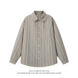 美式复古条纹长袖衬衫男宽松日常百搭休闲翻领外套C2272-特价P37，男装衬衫，电商A007-1
