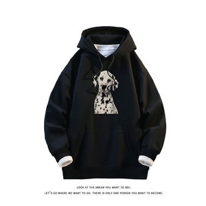 美式卫衣斑点狗印花男女宽松休闲百搭高级感上衣W4696-特价37，男装卫衣，电商A007-1