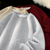 美式复古圆领卫衣男春秋季潮牌纯色cleanfit宽松大码情侣上衣外套，男装卫衣，电商A007-1