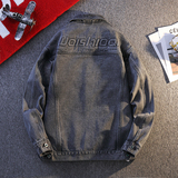 字母时尚百搭牛仔夹克工装风翻领多口袋休闲长袖外套JQ3-特价P70，男装夹克，电商A007-1