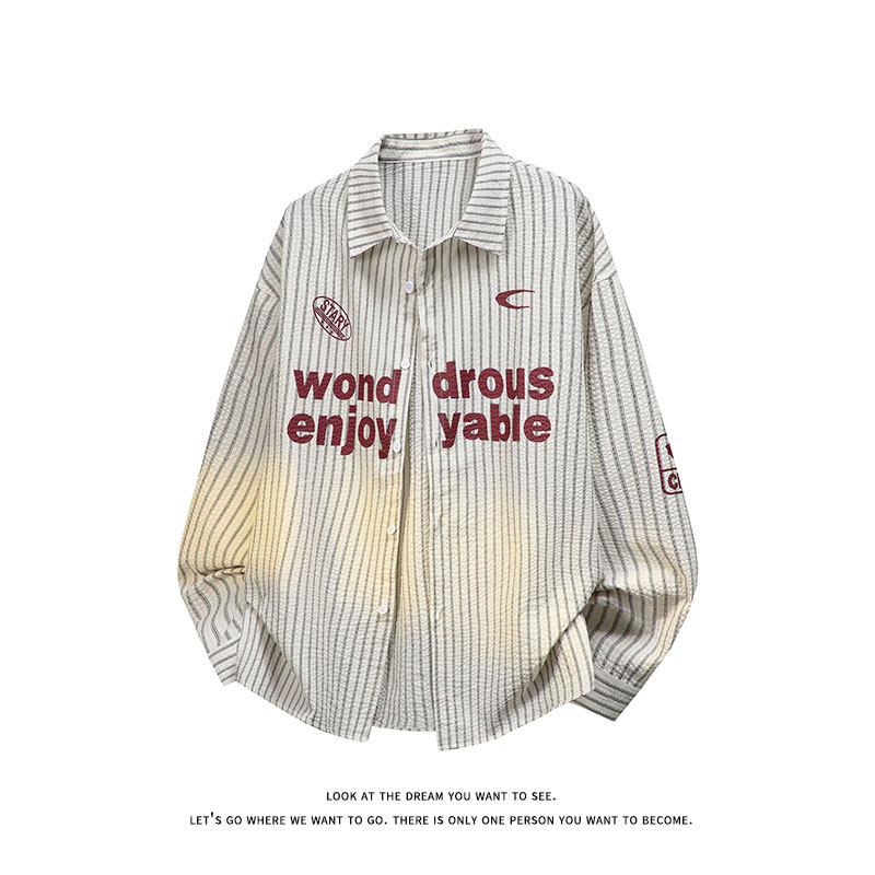 宽松百搭叠穿印花压皱条纹衬衫外套男女C2216-P47【特价】，男装衬衫，电商A007-1