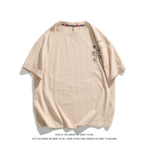 风竹子短袖T恤棉麻新中式宽松半袖体恤衫 T3524-P25【特价】图片