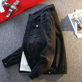 美式复古翻领牛仔外套男宽松工装夹克黑色时尚百搭JA911-特价P53，男装工装外套，电商A007-1