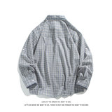 美式复古蓝格子衬衫宽松慵懒长袖衬衣开衫外套薄款C2253-特价42，男装衬衫，电商A007-1