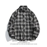 韩版潮流复古格子大码翻领长袖衬衫内搭外套C2196-P28【特价】，男装衬衫，电商A007-1