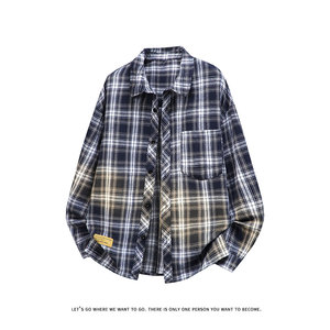 港风慵懒风休闲宽松潮流大码百搭情侣格子衬衫C2158-特P28无差价，男装衬衫，电商A007-1