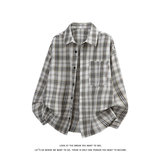 复古格子美式衬衫男长袖翻领宽松百搭格子纹外套C2273-特价P37，男装衬衫，电商A007-1