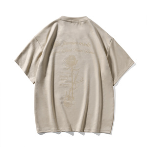 港风夏季纯色大码休闲美式麂皮绒烫花短袖T恤T3502-P23【特价】图片