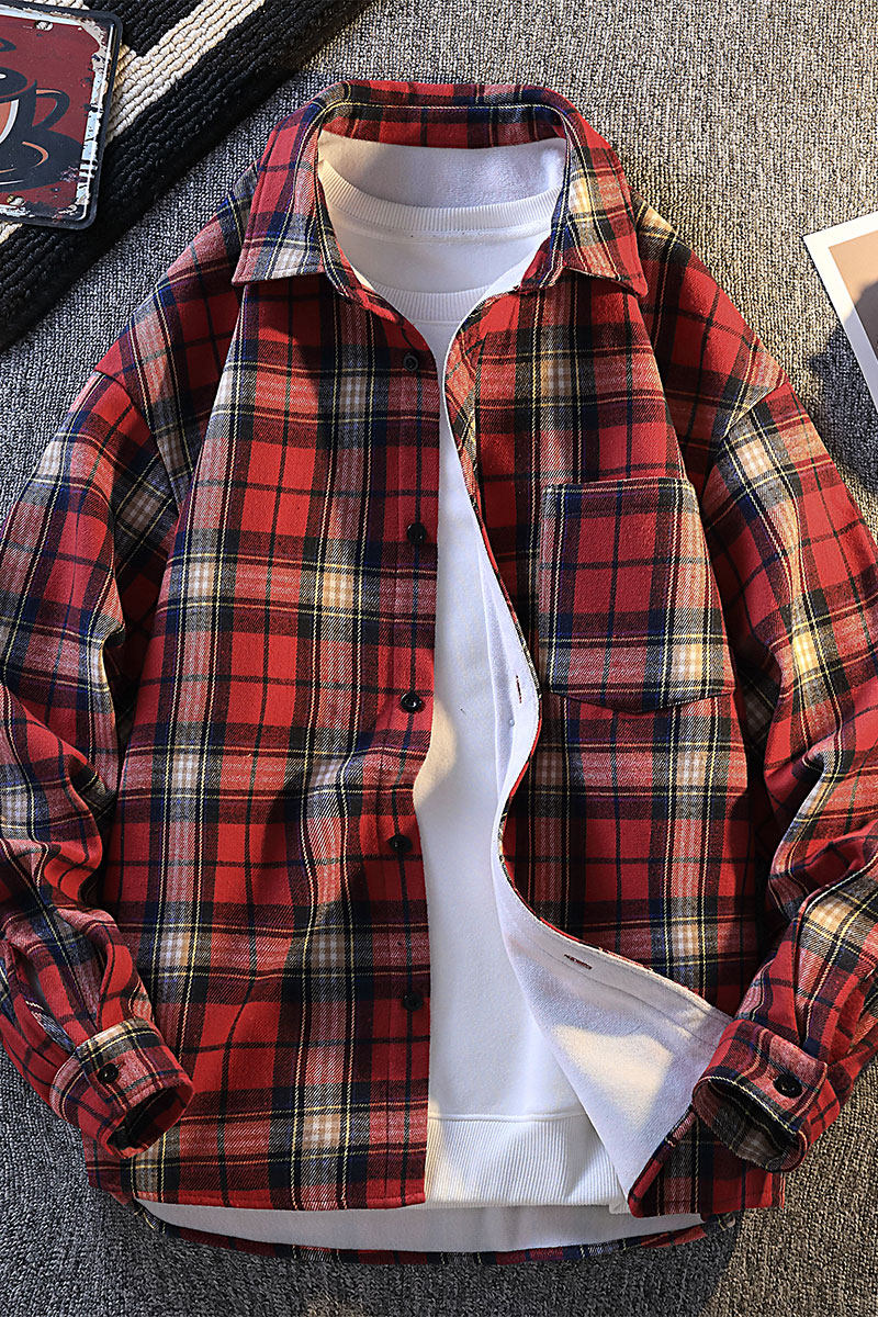 格子加绒加厚长袖外套宽松休闲衬衫男女C2208-特P28/CJ9740-特P40,男装夹克,电商A007-1