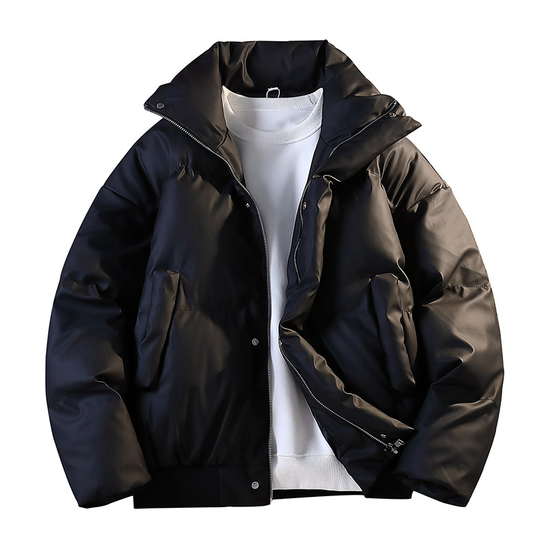 立领PU皮棉服宽松休闲百搭高级感棉衣纯色保暖外套MD8808-特价P70,男装棉衣,电商A007-1