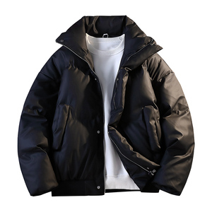 立领PU皮棉服宽松休闲百搭高级感棉衣纯色保暖外套MD8808-特价P70图片
