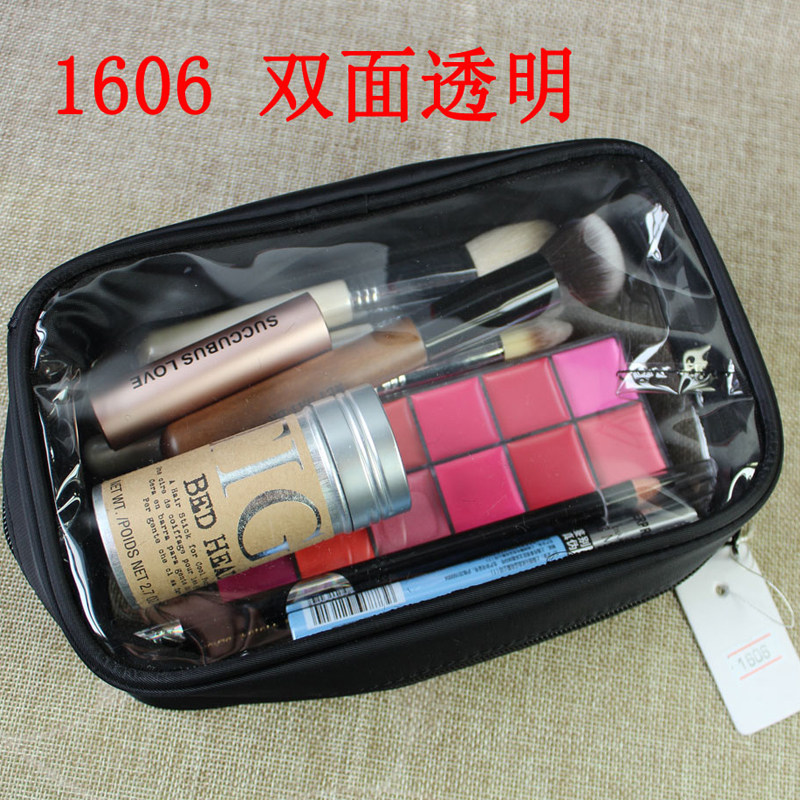 外单化妆刷包黑色PVC透明口红眼影收纳整理化妆袋韩版防水收纳包