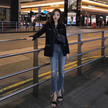 上衣 夹克小西装 2019秋季 黑色名媛小香风外套女春秋百搭宽松中长款