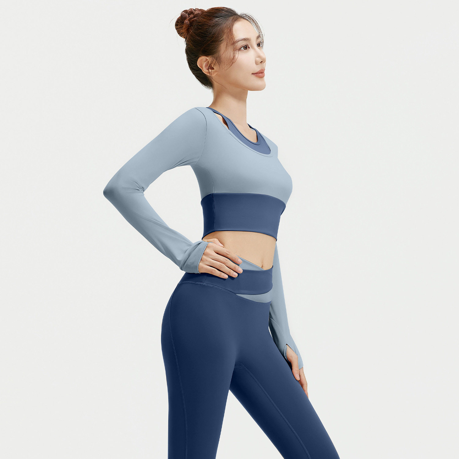 春秋假两件瑜伽服套装免穿文胸运动套装普训练健身服a