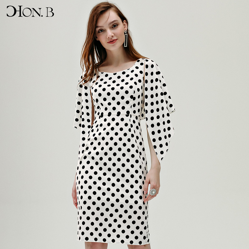honb红贝缇夏装新款波点印花修身