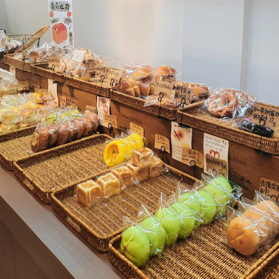 日式仿藤编面包展示篮长方形双耳烘焙陈列托盘编织水果篮子收纳筐