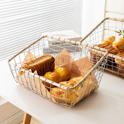 日式北欧风面包篮铁艺铁丝编织鸡蛋篮收纳筐桌面零食点心篮杂物篮