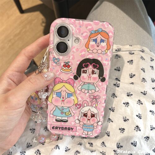 日韩甜美少女粉色豹纹卡通手机壳