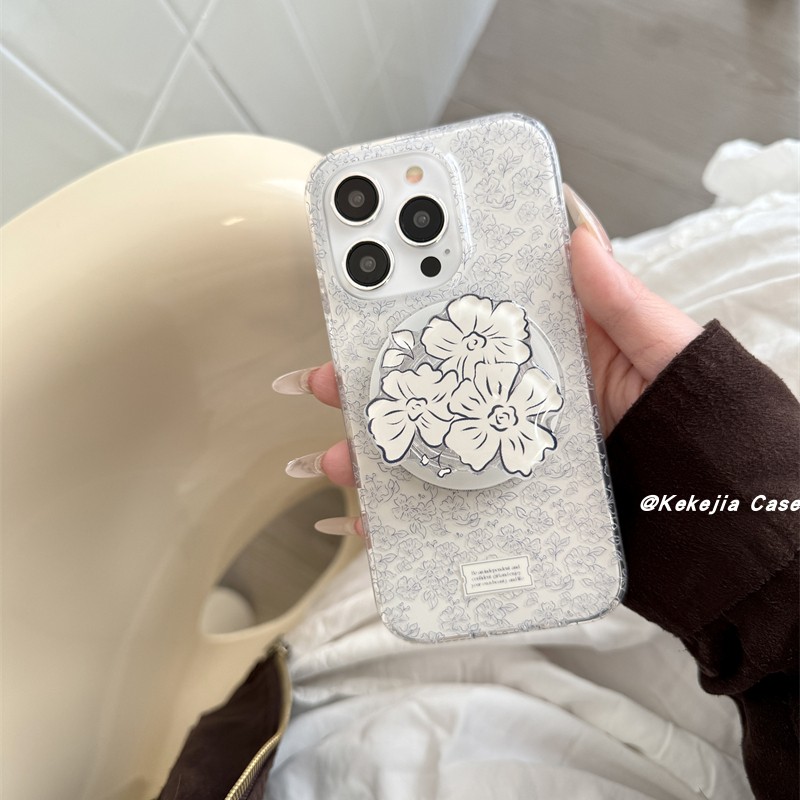 韩系简约素描花朵磁吸双层手机壳