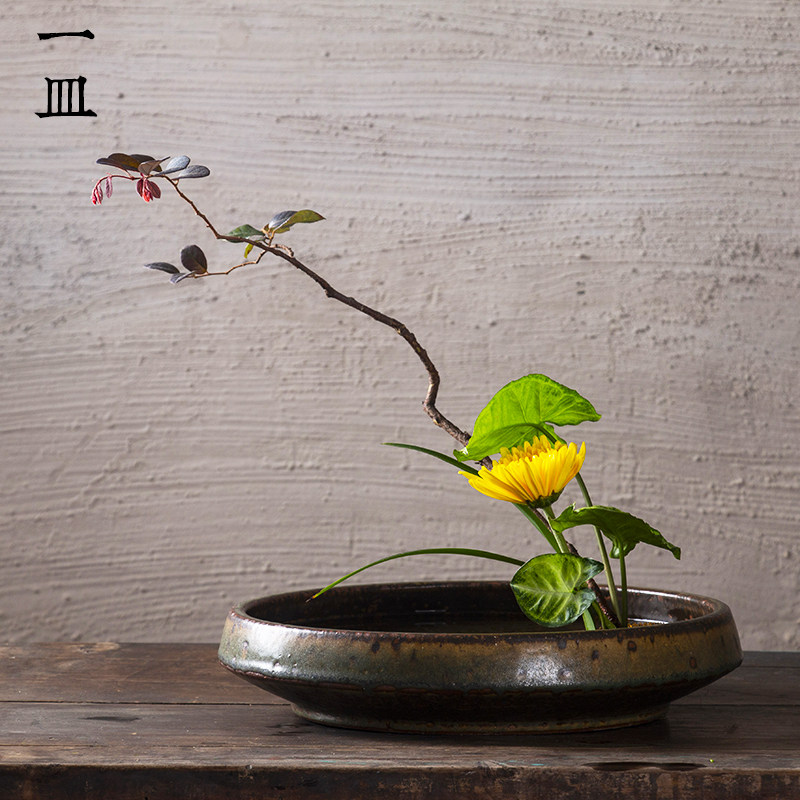 中式手工古朴大水盘粗陶剑山插花器中华花艺花器小原流花道器皿,鲜花速递/花卉仿真/绿植园艺,花盆,淘宝优惠券,粉丝福利购,淘宝优惠卷